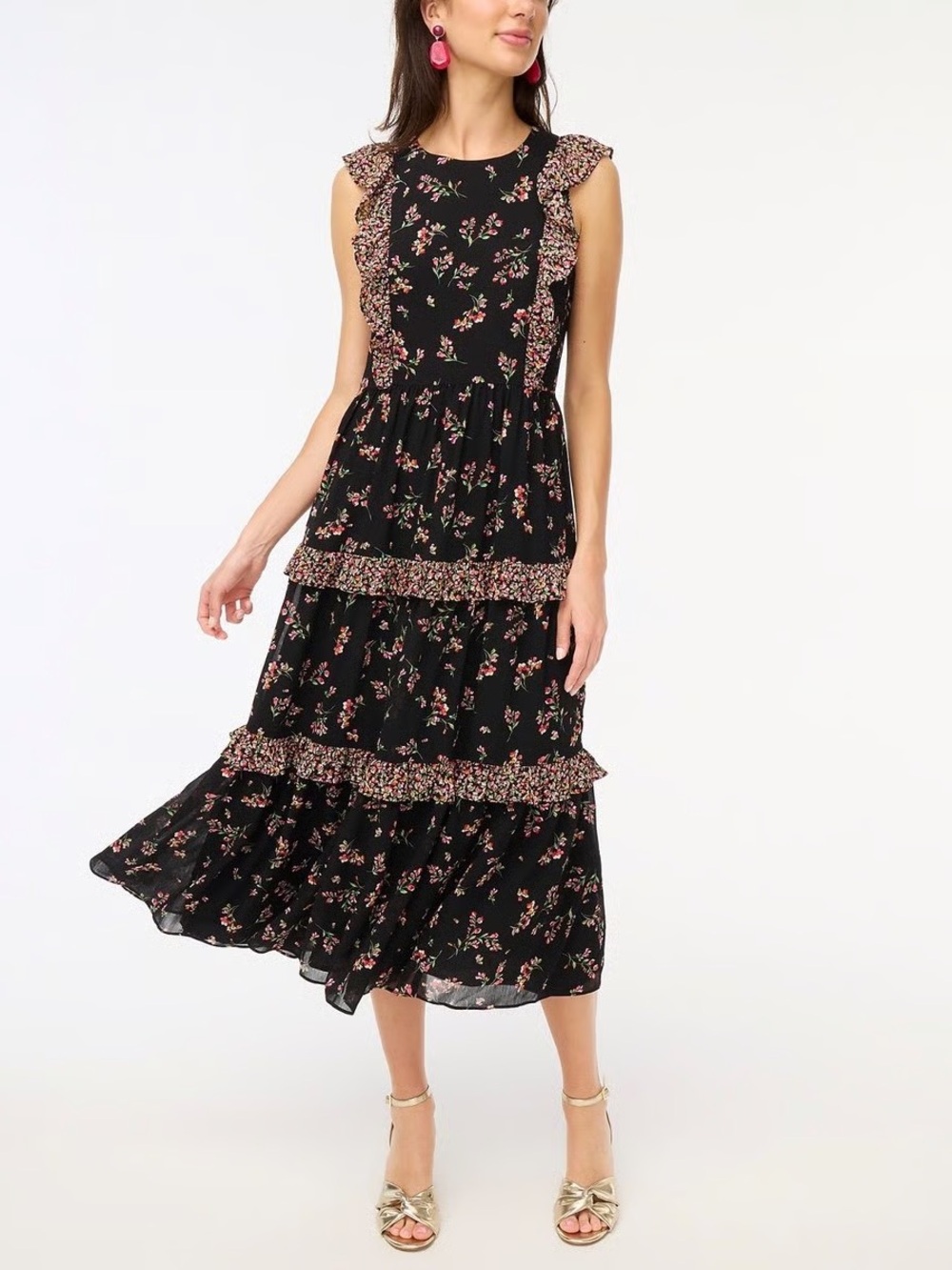 J Crew Floral Tiered Midi Dress